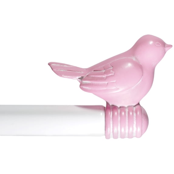 Urbanest 3/4-inch Cute Bird Designer Decorative Adjustable Window Treatment Curtain Single Rod Set, Heavy Duty, Baby Pink With White Rod, 28" to 48"