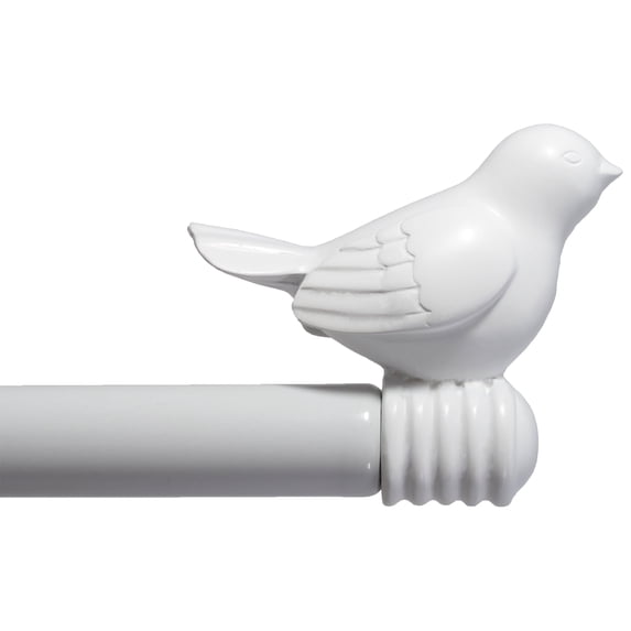 Urbanest 3/4-inch Cute Bird Designer Decorative Adjustable Window Treatment Curtain Single Rod Set, Heavy Duty, White, 28"-48"