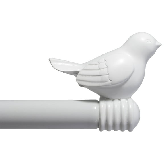 Urbanest 3/4-inch Cute Bird Designer Decorative Adjustable Window Treatment Curtain Single Rod Set, Heavy Duty, White, 48"-84"