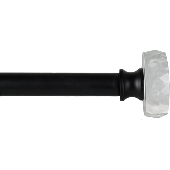 Urbanest Adjustable Single Curtain Rod Set Cut Crystal Disc Finials – 3/4 -Inch Diameter, With Black Rod, 48–84 Inches