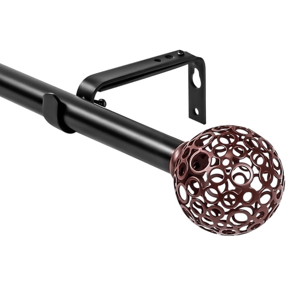 Urbanest Adjustable Single Curtain Rod Set Burgundy Planet Ball Finials – 3/4-Inch Diameter, With Black Rod, 48–84 Inches
