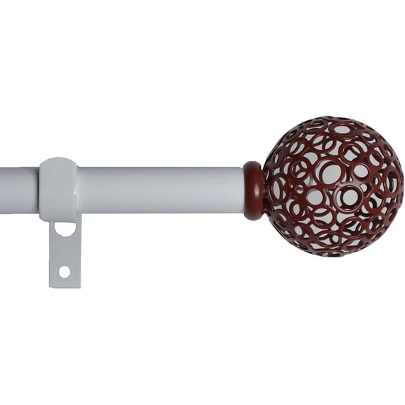 Urbanest Adjustable Single Curtain Rod Set Burgundy Planet Ball Finials – 3/4-Inch Diameter, With Glossy White Rod, 28–48 Inches