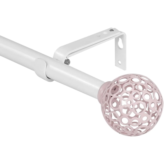 Urbanest Adjustable Single Curtain Rod Set Pink Planet Ball Finials – 3/4-Inch Diameter, With Glossy White Rod, 48–84 Inches
