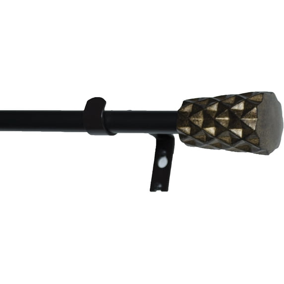 Urbanest Adjustable Single Curtain Rod Set Black With Gold Truss Finials – 3/4-Inch Diameter, With Black Rod, 28–48 Inches