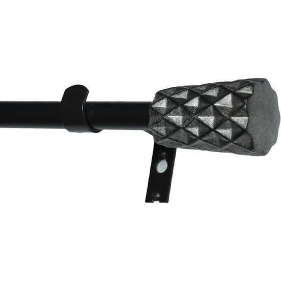 Urbanest Adjustable Single Curtain Rod Set Black With Silver Truss Finials – 3/4-Inch Diameter, With Black Rod, 48–84 Inches
