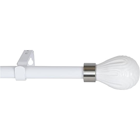 Urbanest Adjustable Single Curtain Rod Set Odette Finials – 3/4 -Inch Diameter, With Glossy White Rod, 28–48 Inches