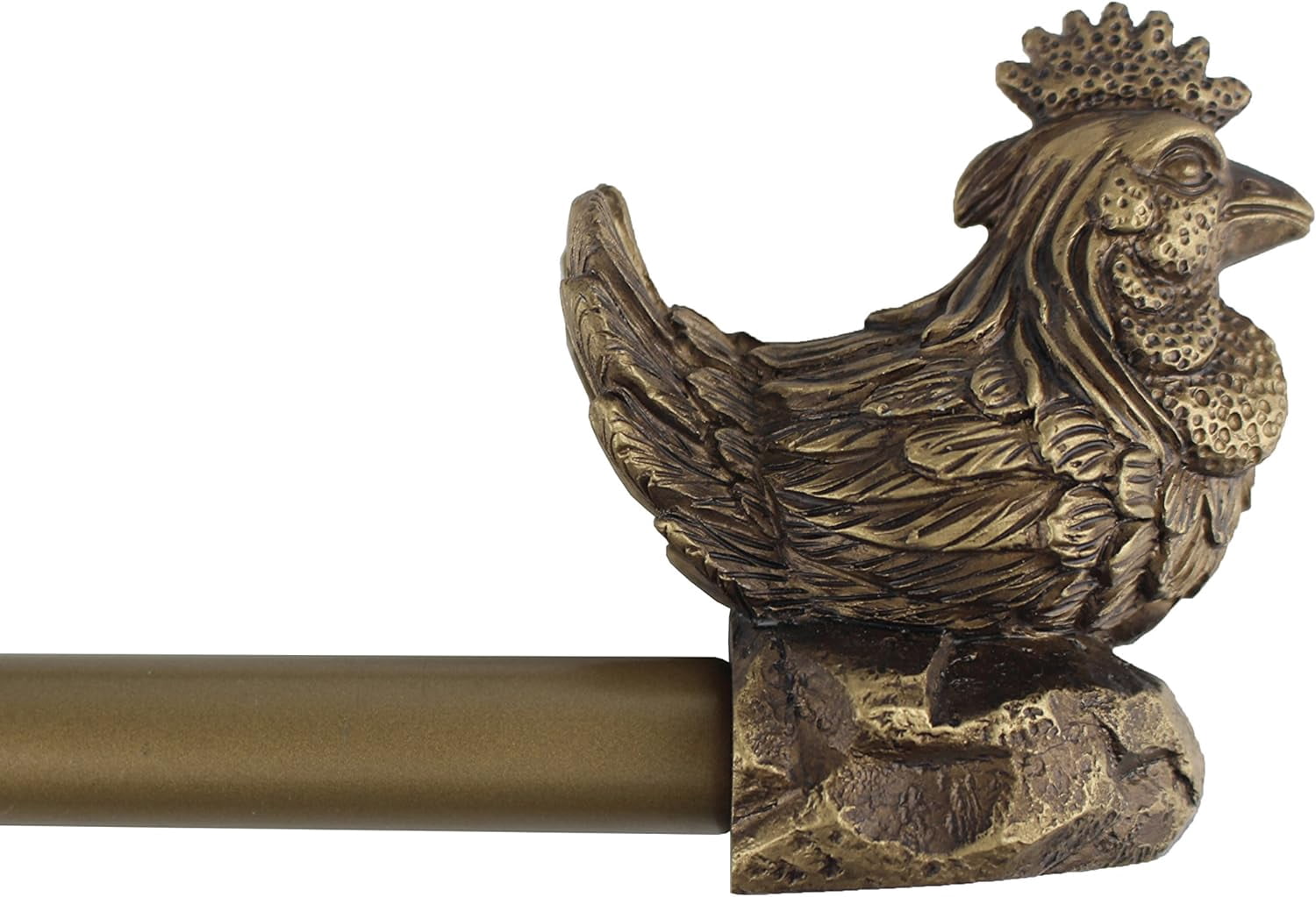 Urbanest Adjustable Single Curtain Rod Set Rooster Finials – 3/4 -Inch Diameter, With Renaissance Gold Rod, 84–120 Inches