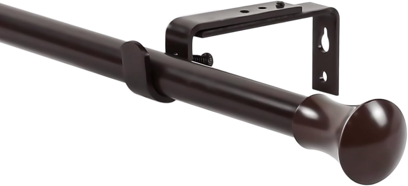 Urbanest Adjustable Single Curtain Rod Set Buckingham Finials – 5/8-Inch Diameter, With Bronze Rod, 28–48 Inches