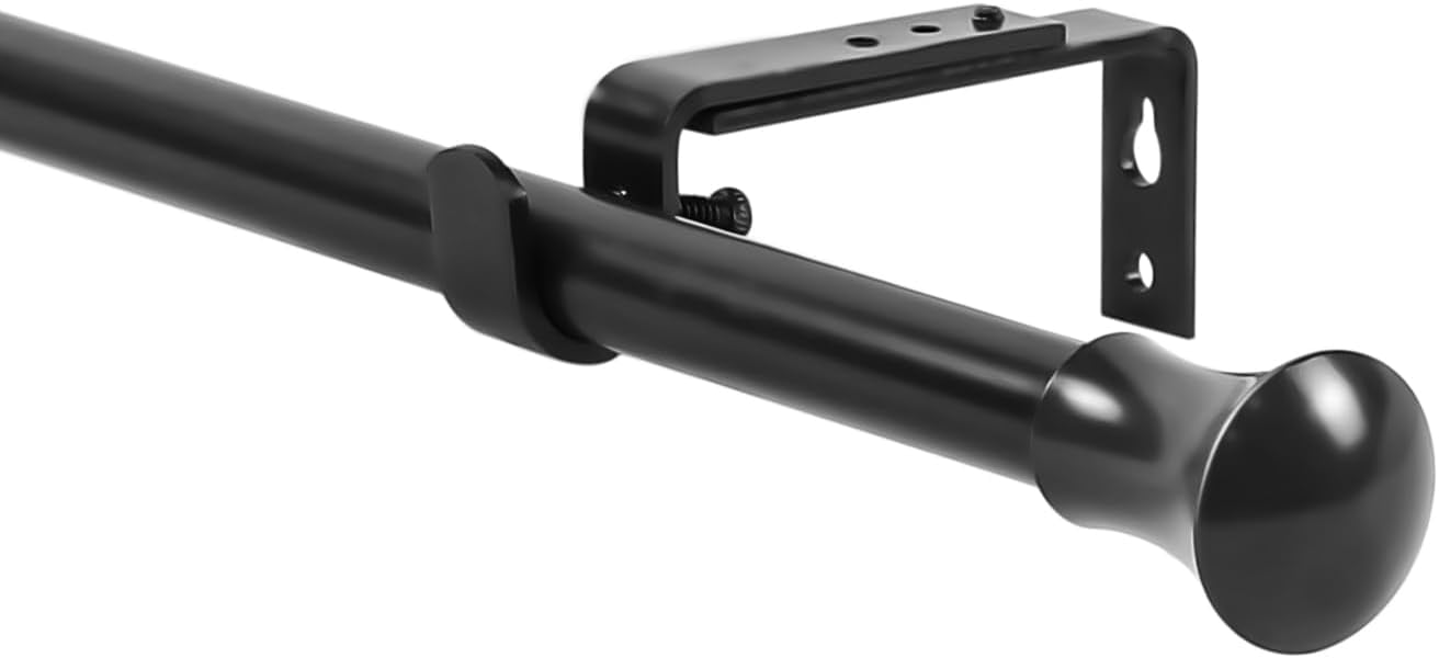 Urbanest Adjustable Single Curtain Rod Set Buckingham Finials – 5/8-Inch Diameter, With Black Rod, 48–84 Inches