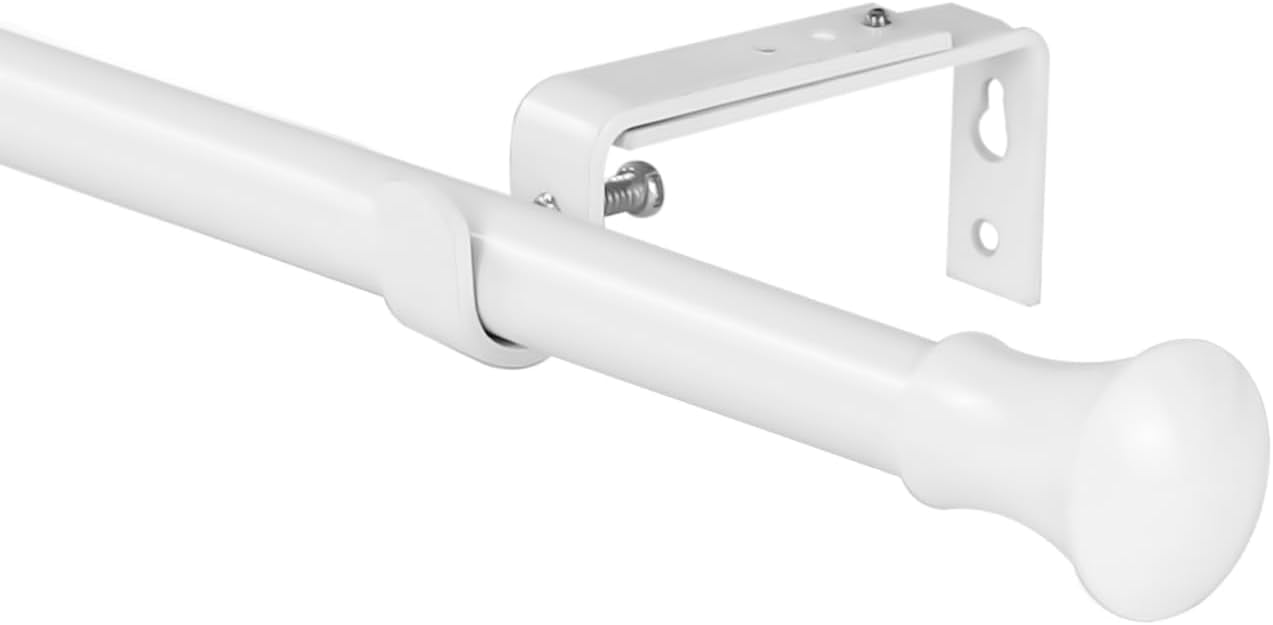 Urbanest Adjustable Single Curtain Rod Set Buckingham Finials – 5/8-Inch Diameter, With Glossy White Rod, 84–120 Inches