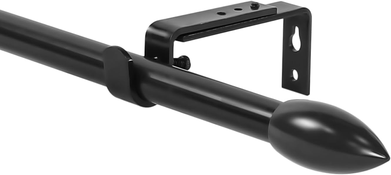 Urbanest Adjustable Single Curtain Rod Set Bullet Finials – 5/8-Inch Diameter, With Black Rod, 28–48 Inches
