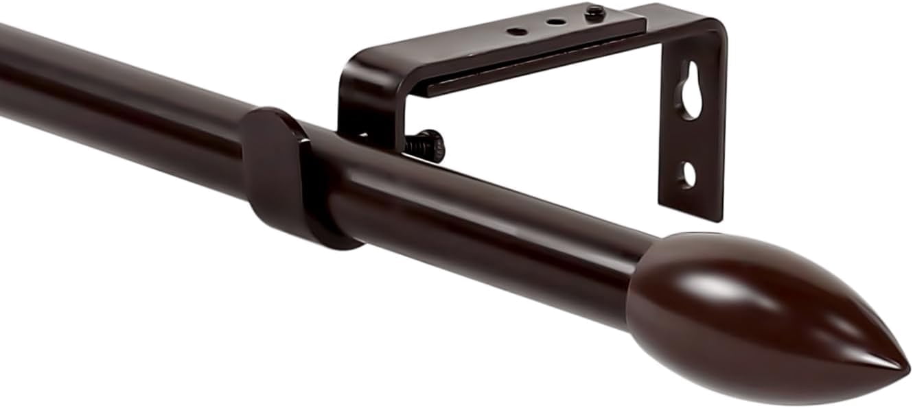 Urbanest Adjustable Single Curtain Rod Set Bullet Finials – 5/8-Inch Diameter, With Bronze Rod, 28–48 Inches