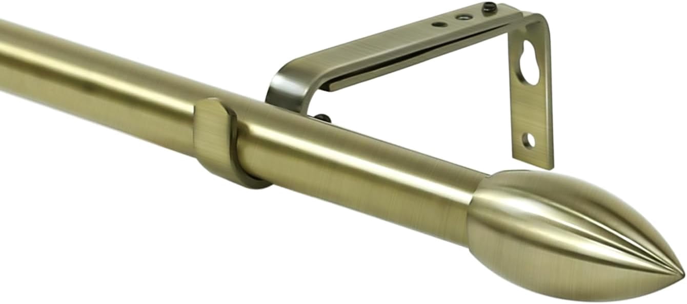 Urbanest Adjustable Single Curtain Rod Set Bullet Finials – 5/8-Inch Diameter, With Antique Brass Rod, 48–84 Inches