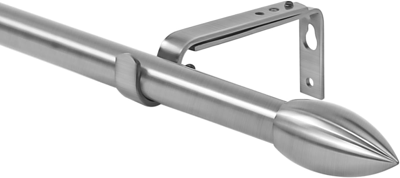 Urbanest Adjustable Single Curtain Rod Set Bullet Finials – 5/8-Inch Diameter, With Brushed Steel Rod, 48–84 Inches
