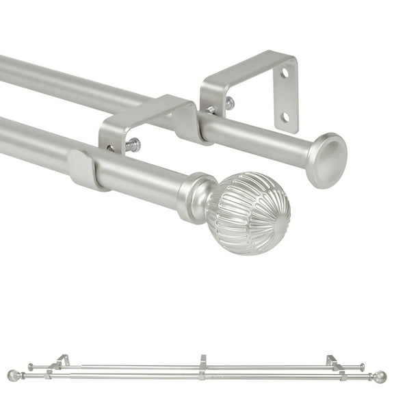 Urbanest 5/8" Adjustable Double Curtain Rods Set with Volle Finials, Pewter,28"-120", 5/8 Inches Front and 1/2 Inches Back Double Window Drapery Rod