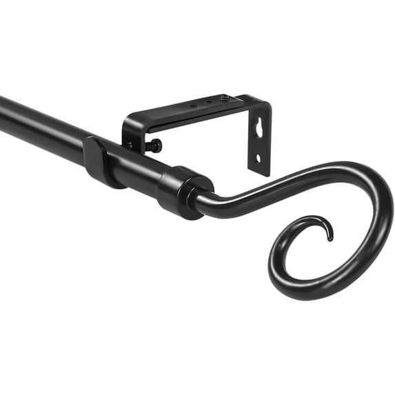 Urbanest Adjustable Single Curtain Rod Set Domanda Finials – 5/8 -Inch Diameter, With Black Rod, 28–48 Inches