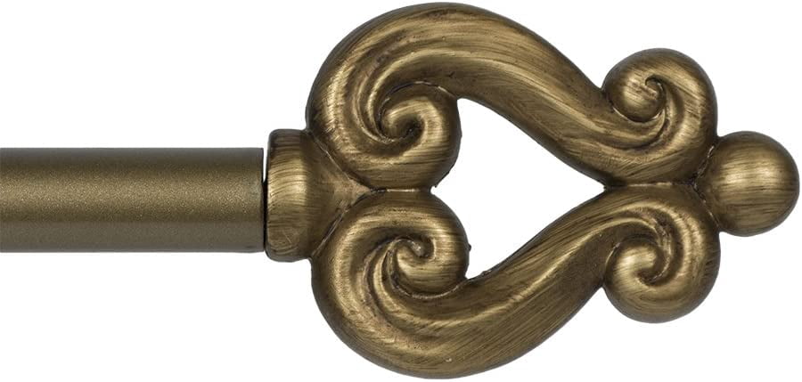 Urbanest Adjustable Single Curtain Rod Set Harp Finials – 5/8 -Inch Diameter, With Antique Gold Rod, 48–84 Inches