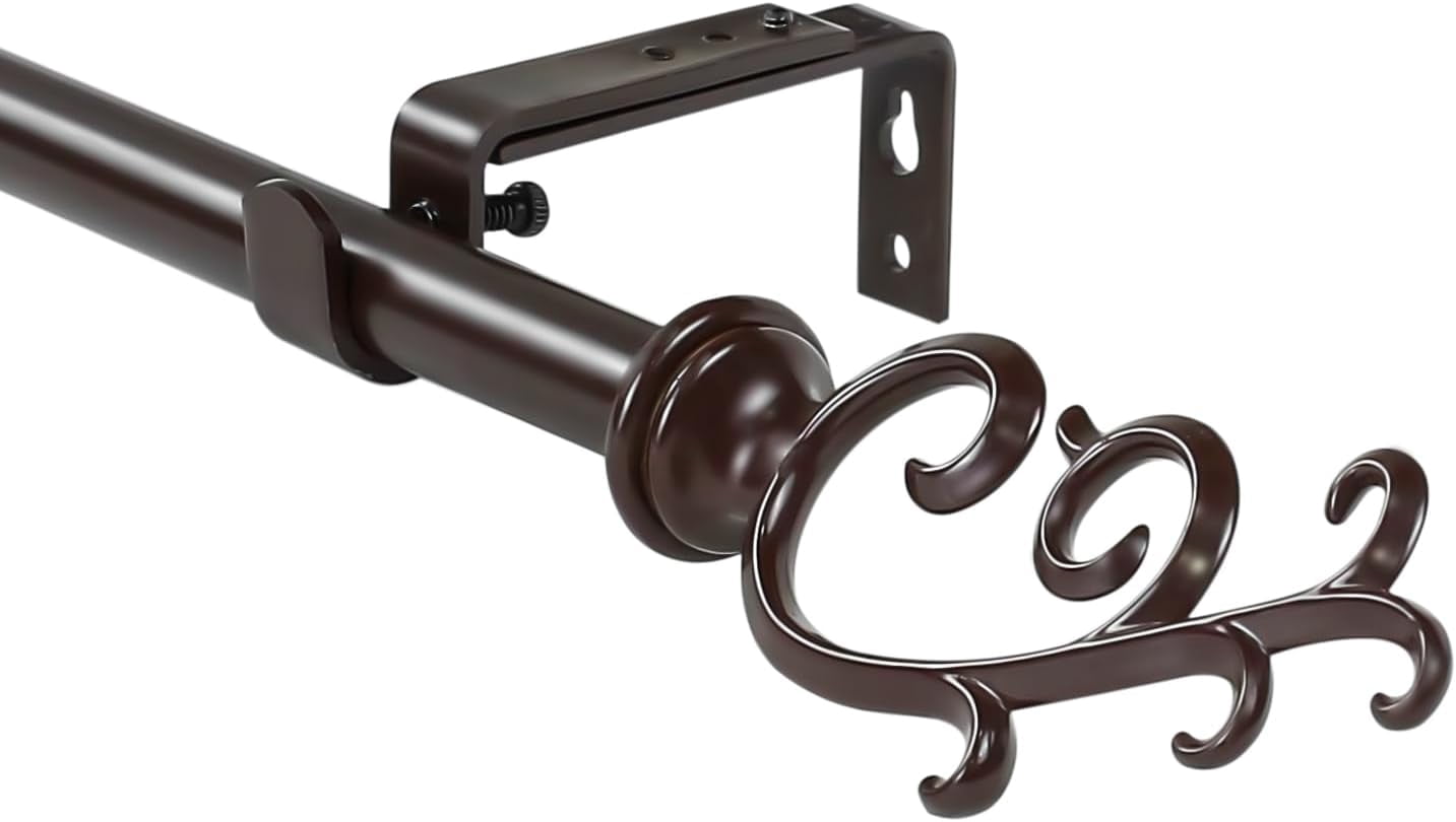 Urbanest Adjustable Single Curtain Rod Set Julietta Finials – 5/8 -Inch Diameter, With Bronze Rod, 48–84 Inches