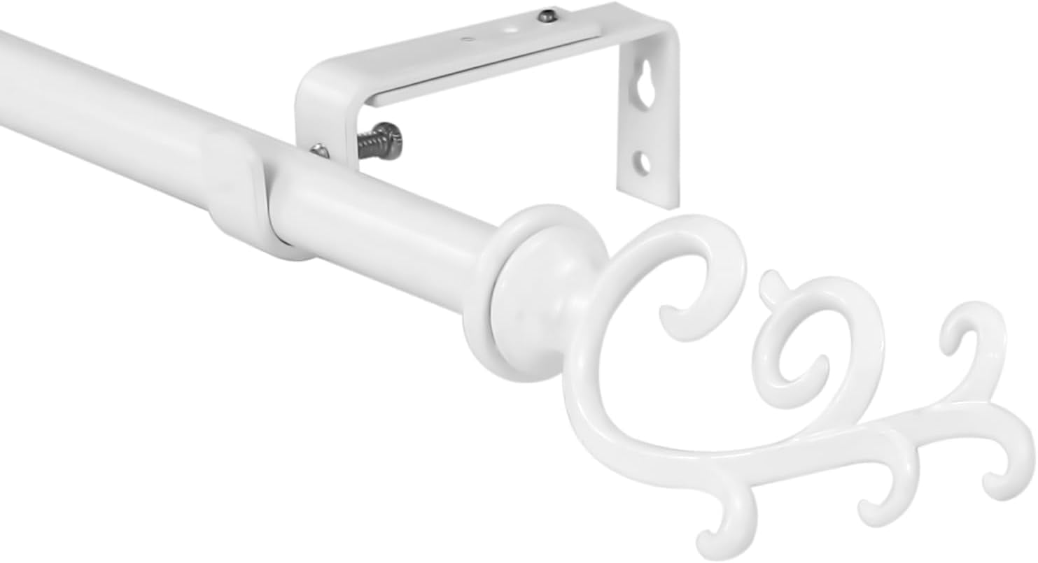 Urbanest Adjustable Single Curtain Rod Set Julietta Finials – 5/8 -Inch Diameter, With Glossy White Rod, 48–84 Inches