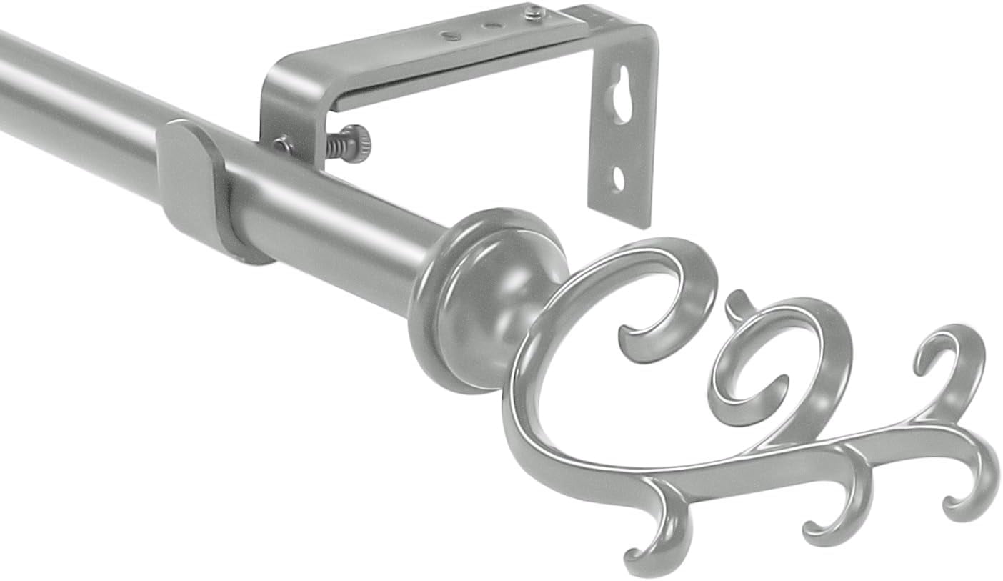 Urbanest Adjustable Single Curtain Rod Set Julietta Finials – 5/8 -Inch Diameter, With Pewter Rod, 84–120 Inches