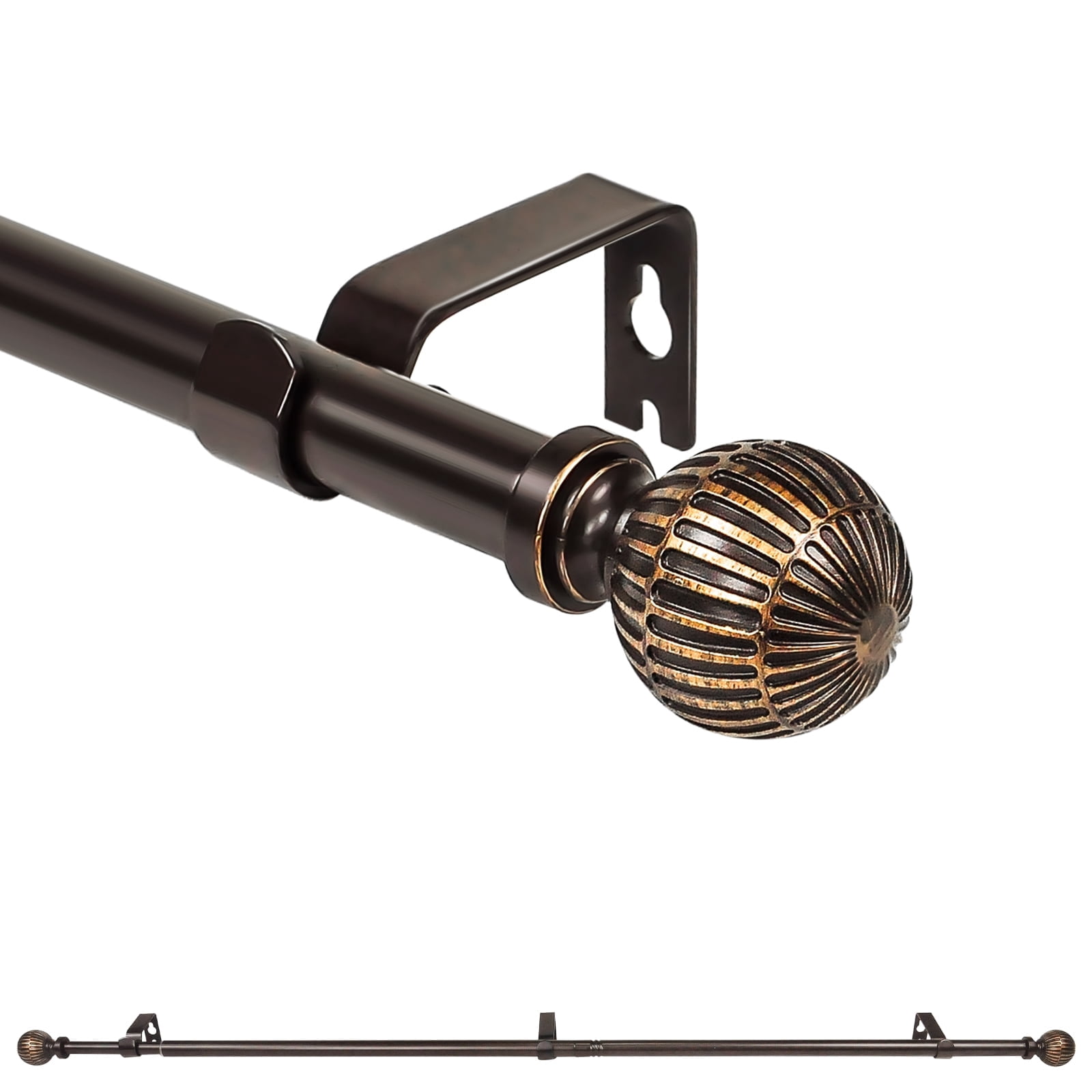 Urbanest 5/8" Single Telescoping Curtain Rod with Volle Finials, Bronze Gold, 28"-48"