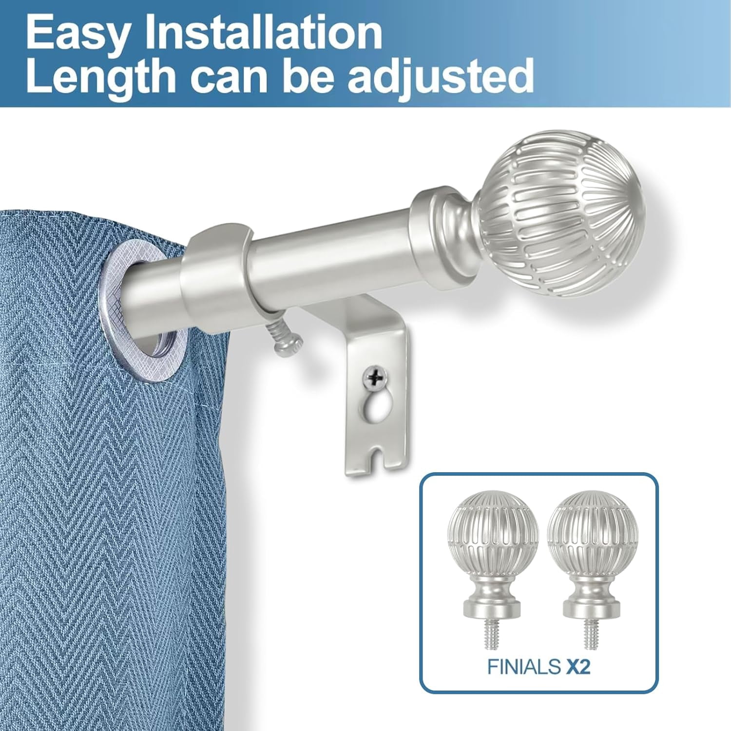 Urbanest Adjustable Volle Single Curtain Rod Set – 5/8 - Inch Diameter, With Pewter Rod, 28–120 Inches