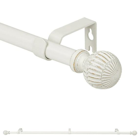 Urbanest 5/8" Single Telescoping Curtain Rod with Volle Finials, Weathered White, 28"-48"