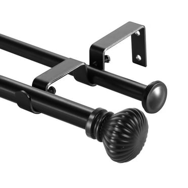 Urbanest 5/8” and 1/2” Black Fluted Ball and Flat Button Adjustable Double Curtain Rod Set, 84”-120”