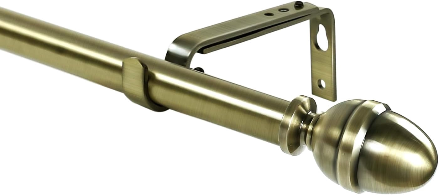Urbanest Adjustable Single Curtain Rod Set Acorn Finials – 5/8-Inch Diameter, With Antique Brass Rod, 48–84 Inches
