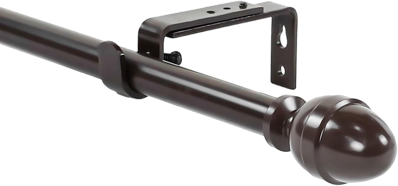 Urbanest Adjustable Single Curtain Rod Set Acorn Finials – 5/8-Inch Diameter, With Bronze Rod, 48–84 Inches