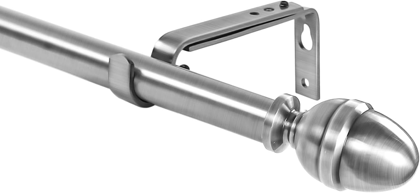 Urbanest Adjustable Single Curtain Rod Set Acorn Finials – 5/8-Inch Diameter, With Brushed Steel Rod, 48–84 Inches