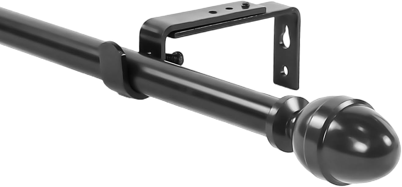 Urbanest Adjustable Single Curtain Rod Set Acorn Finials – 5/8-Inch Diameter, With Black Rod, 84–120 Inches