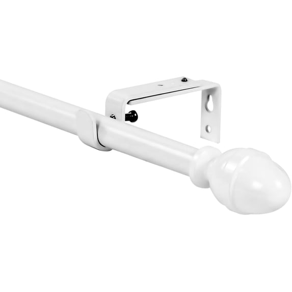 Urbanest Adjustable Single Curtain Rod Set Acorn Finials – 5/8-Inch Diameter, With Glossy White Rod, 84–120 Inches