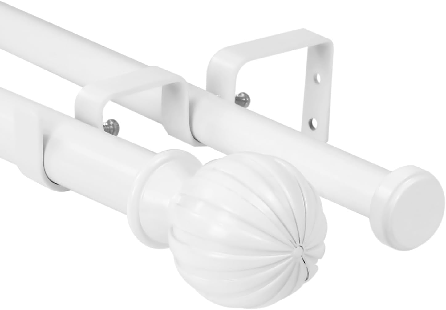 Urbanest Adjustable Double Curtain Rod Set Fluted Ball Flat Button ...