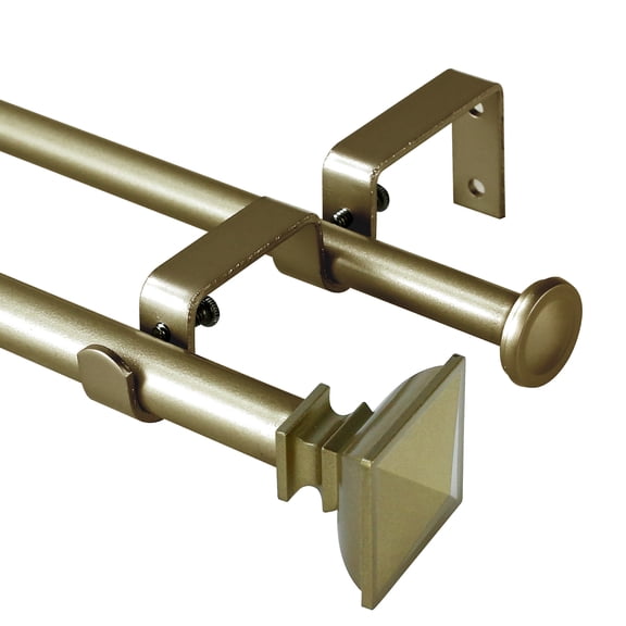 Urbanest Adjustable Double Curtain Rod Set Metal with Decorative Square Urn Finials, Heavy-Duty