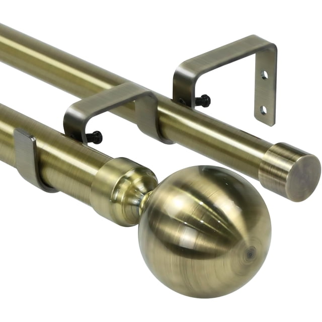 Urbanest Adjustable Double Curtain Rod Set Steel Ball Manhattan Finials ...
