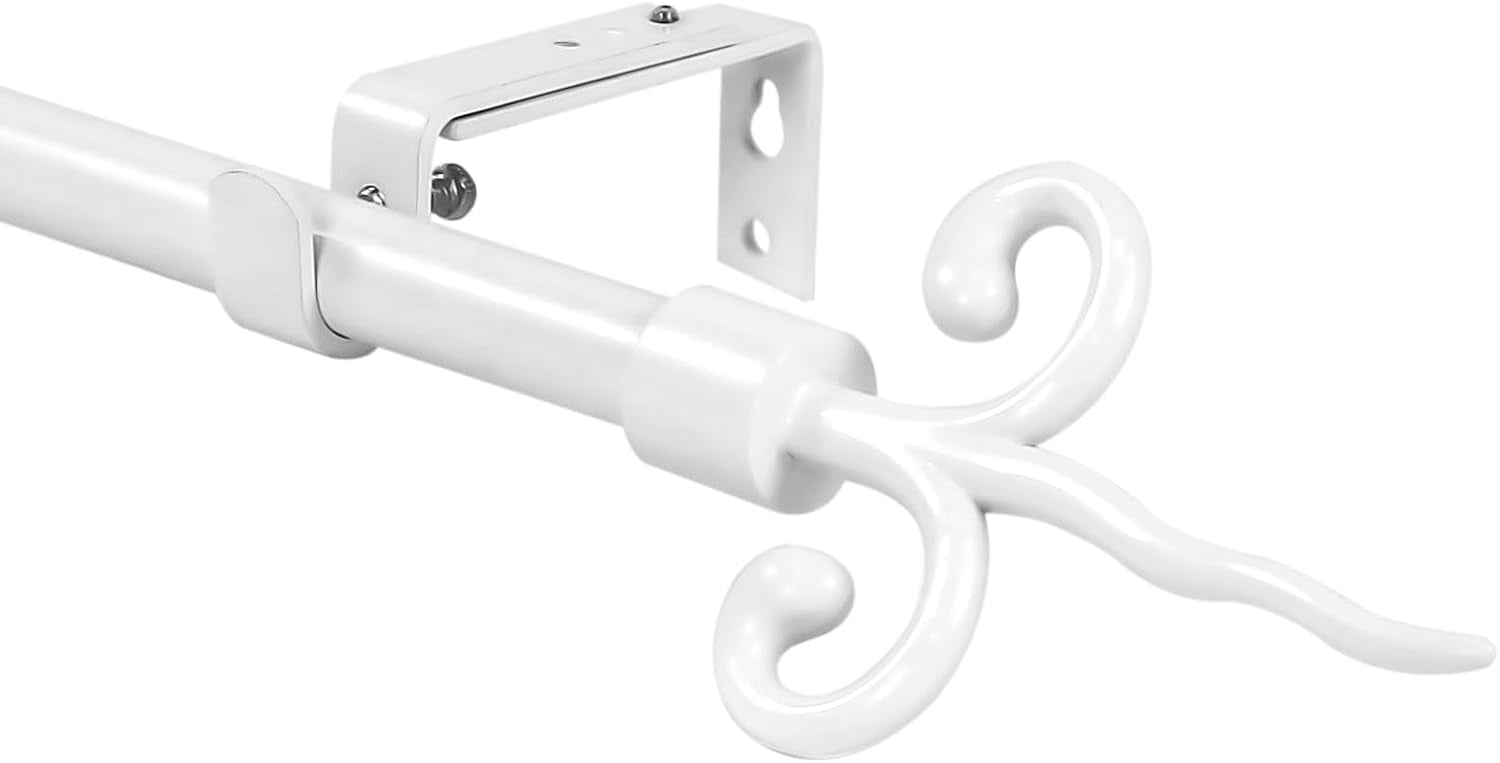 Urbanest Adjustable Single Curtain Rod Set With Flame Finials – 5/8-Inch Diameter, Glossy White, 28–48 Inches