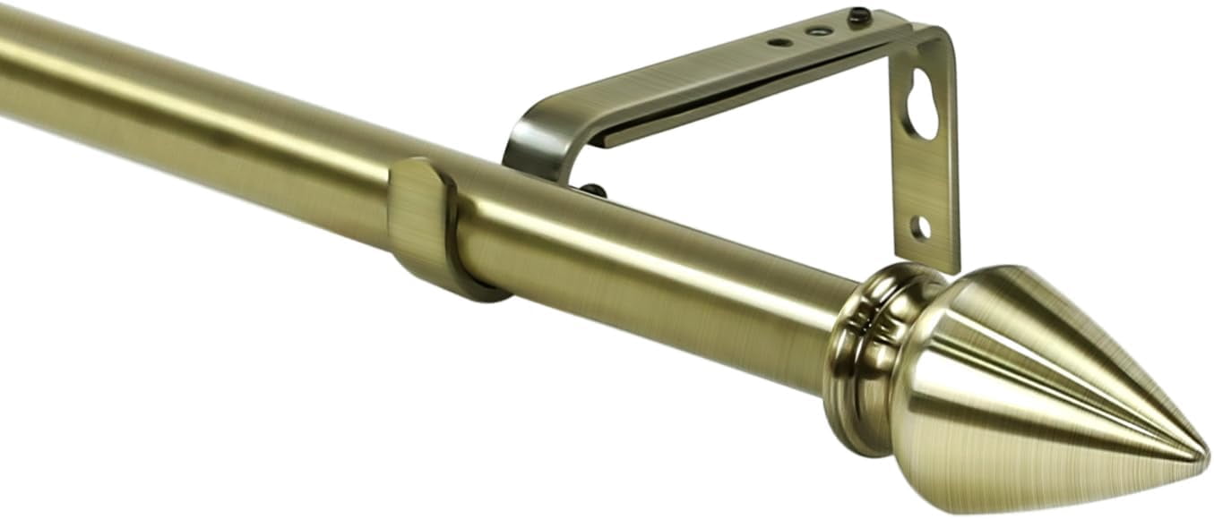Urbanest Adjustable Single Curtain Rod Set Lance Finials – 5/8-Inch Diameter, With Antique Brass Rod, 48–84 Inches