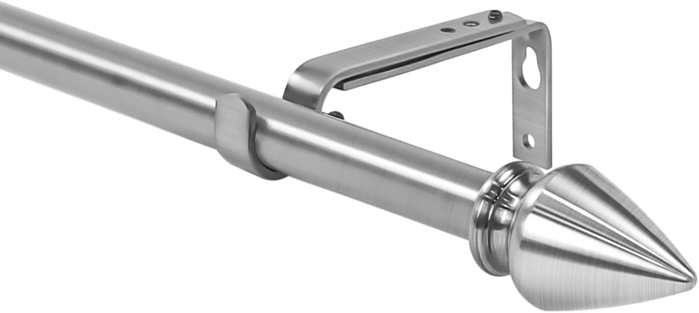 Urbanest Adjustable Single Curtain Rod Set Lance Finials – 5/8-Inch Diameter, With Brushed Steel Rod, 48–84 Inches