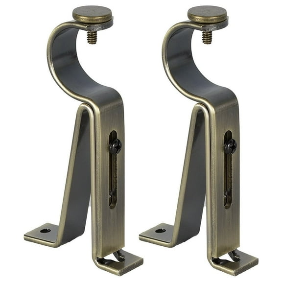 Urbanest Single Curtain Rod Bracket for 1" and 1 1/8" Drapery Rod, Adjustable Wall Mount Curtain Rod Holder, Heavy-Duty Metal Curtain Hardware, 2 Pcs, Antique Brass