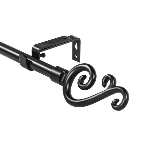 Urbanest Scroll Designer Single Curtain Rod – Decorative Metal Finials, 5/8" Diamter Drapery Hardware Set Window Treatments, 48" to 84", Matte Black