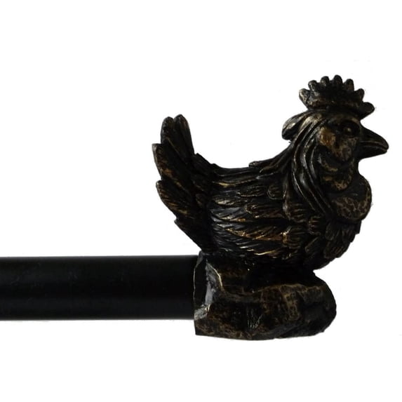 Urbanest Adjustable Single Curtain Rod Set Burnt Gold Rooster Finials – 3/4-Inch Diameter, With Black Rod, 48–84 Inches