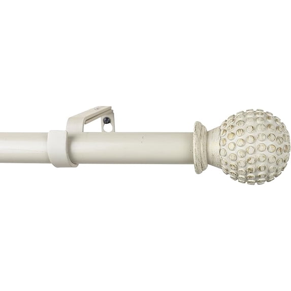 Urbanest Adjustable Single Curtain Rod Set Gilded Tola Finials – 1 - Inch Diameter, With French White Rod, 84–120 Inches