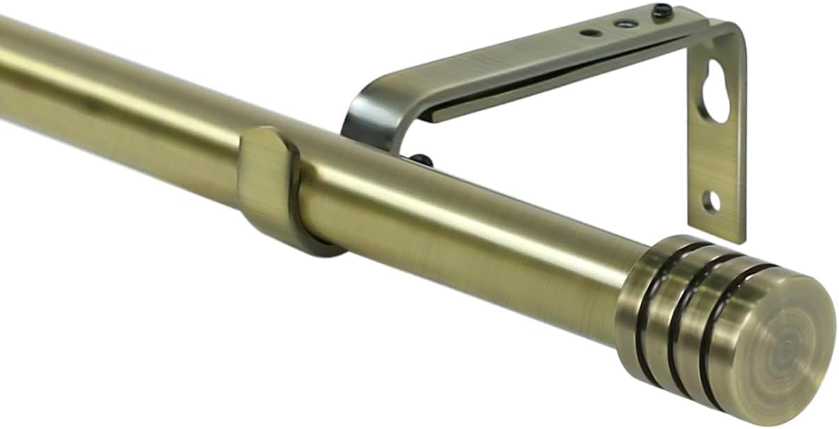 Urbanest Adjustable Single Curtain Rod Set Aspire Finials – 5/8-Inch Diameter, With Antique Brass Rod, 28–48 Inches