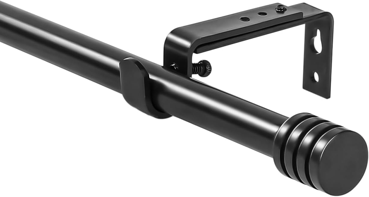 Urbanest Adjustable Single Curtain Rod Set Aspire Finials – 5/8-Inch Diameter, With Black Rod, 84–120 Inches