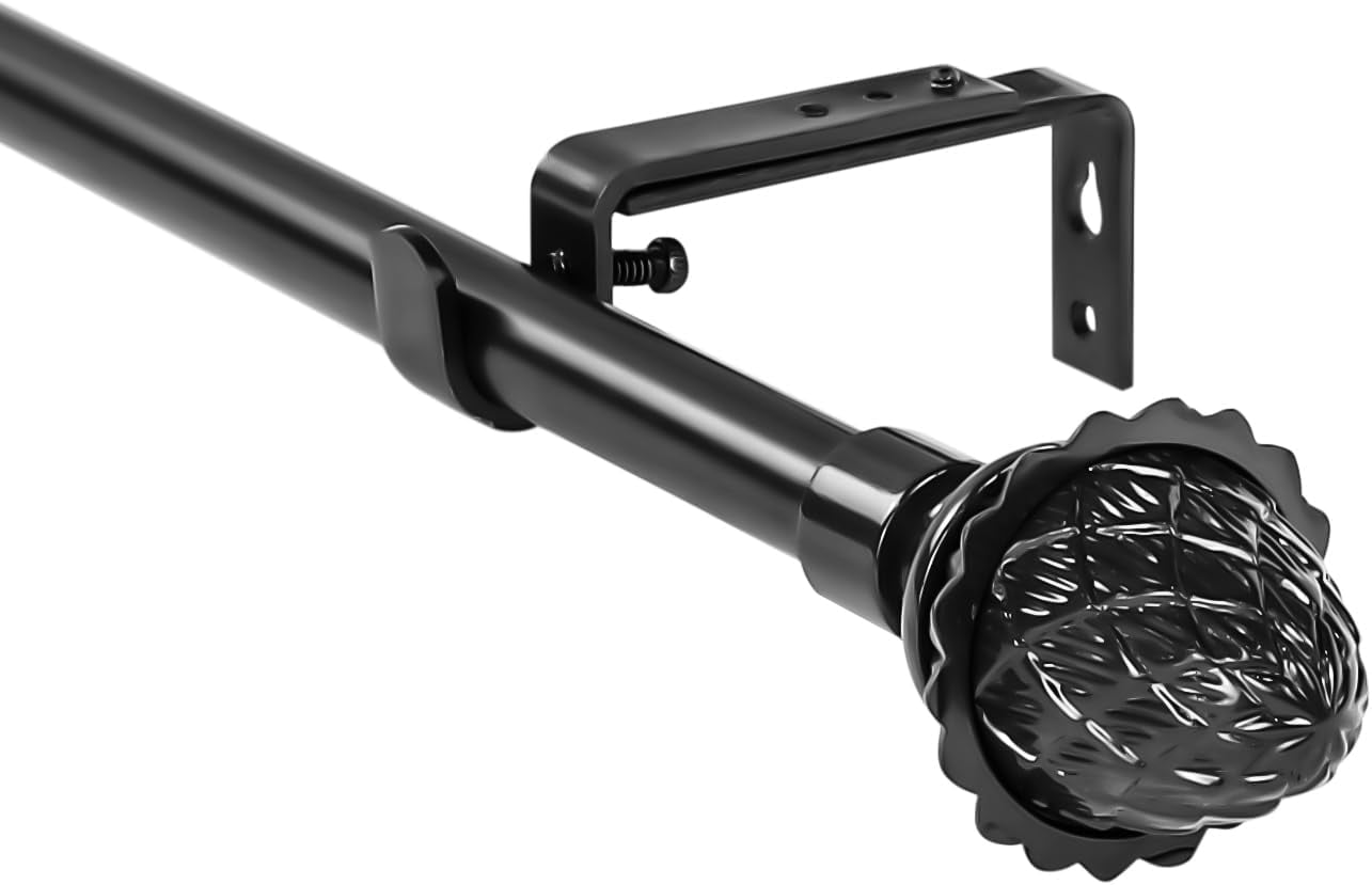Urbanest Adjustable Single Curtain Rod Set With Artichoke Finials – 5/8-Inch Diameter, Black, 28–48 Inches