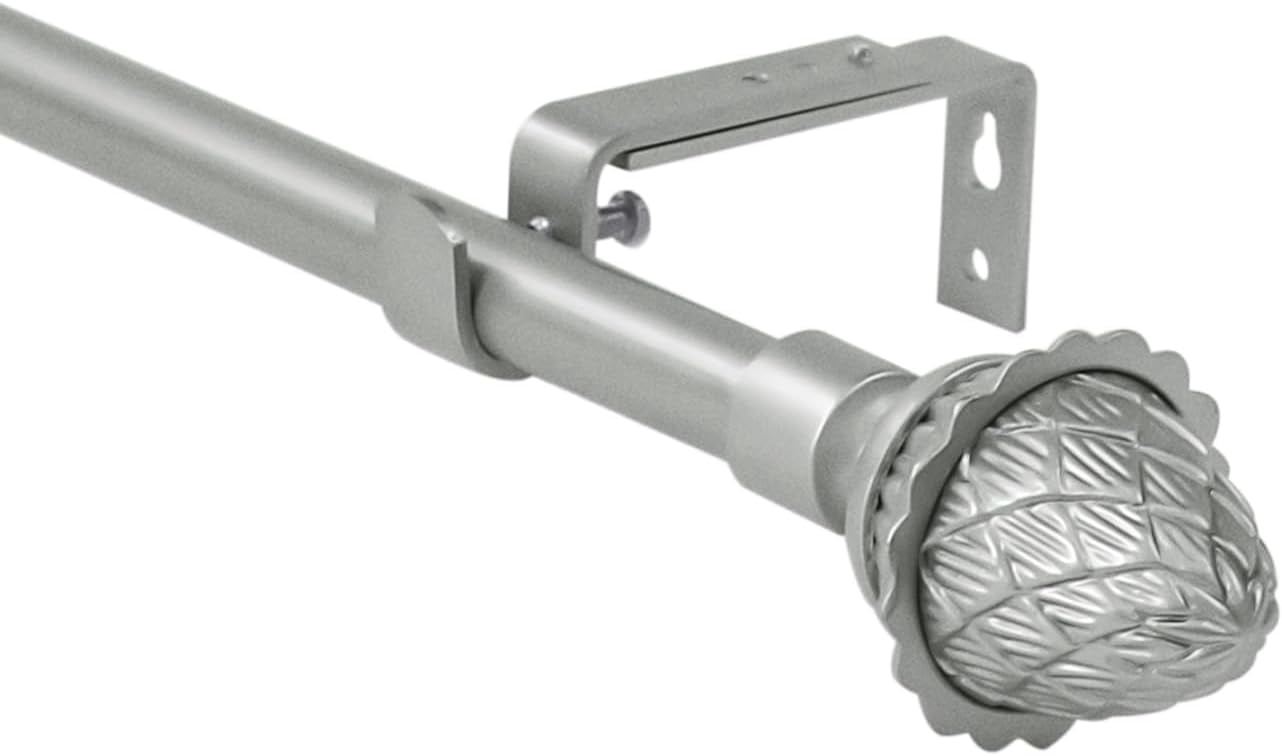 Urbanest Adjustable Single Curtain Rod Set With Artichoke Finials – 5/8-Inch Diameter, Pewter, 28–48 Inches
