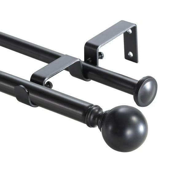 Urbanest Adjustable Double Curtain Rod Set Metal with Decorative Ball Finials, Heavy-Duty, 28"-48", Matte Black