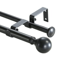Urbanest Ball Adjustable Double Curtain Rod Set, 5/8", 28-48", Matte Black