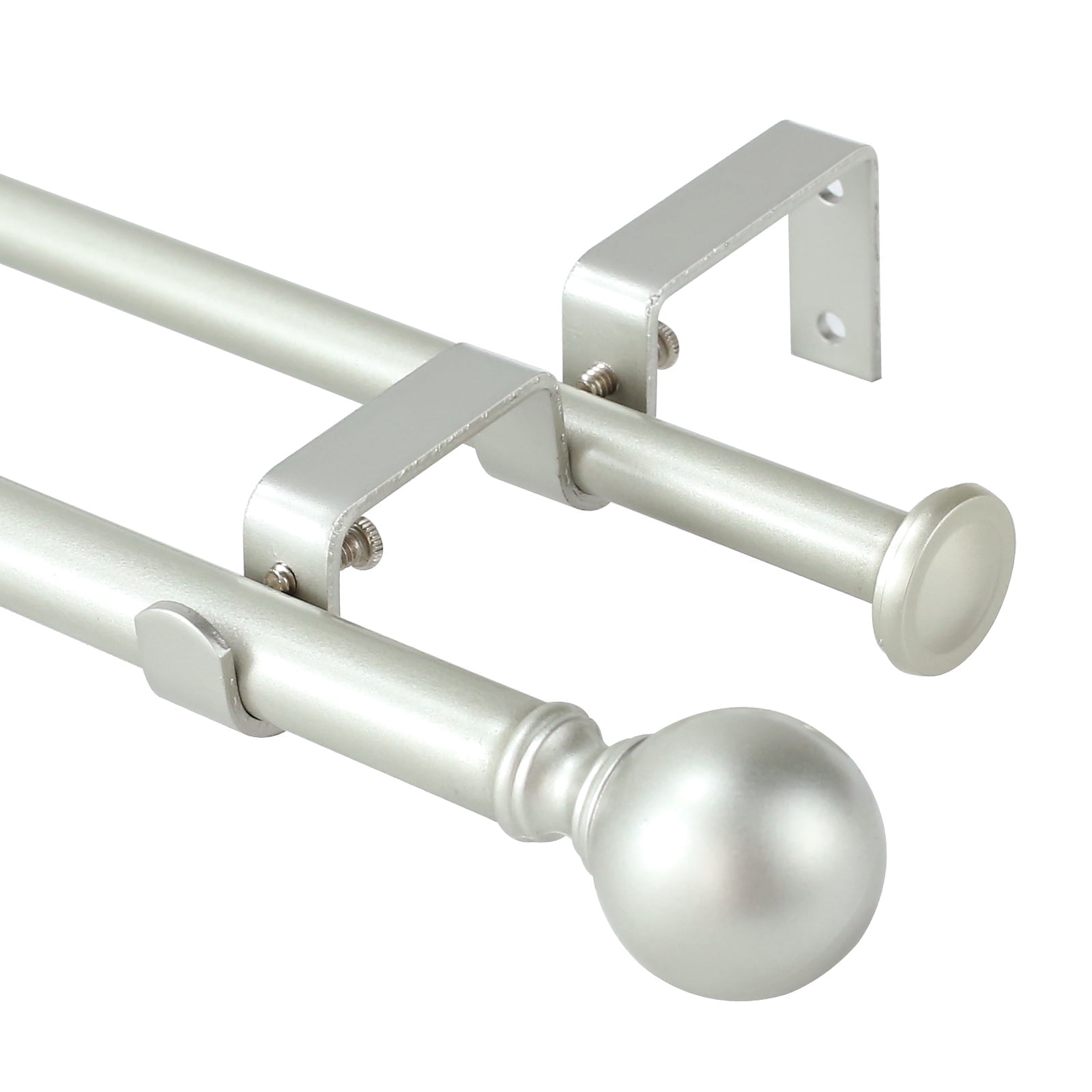 Urbanest Adjustable Double Curtain Rod Set Metal with Decorative Ball Finials, Heavy-Duty, 48"-84", Antique Silver/Pewter